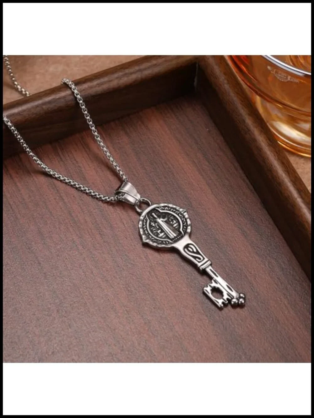 Saint Benedict Key Necklace, Stainless Steel Exorcism Medal Pendant, Catholic
